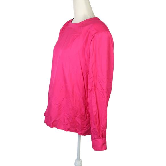 Vintage 80s/90s 2567 Hot Pink Silk Long Sleeve Blouse Top 12 - Picture 3 of 5